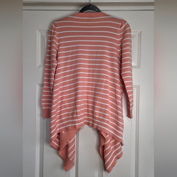 Shop Ruche Coral & White Waterfall Draped Open Front Cardigan - Size L - Picture 6 of 6